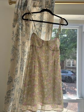 Delicate Floral Tie-Shoulder Slip Dress in Olive and Pink - Le Lis